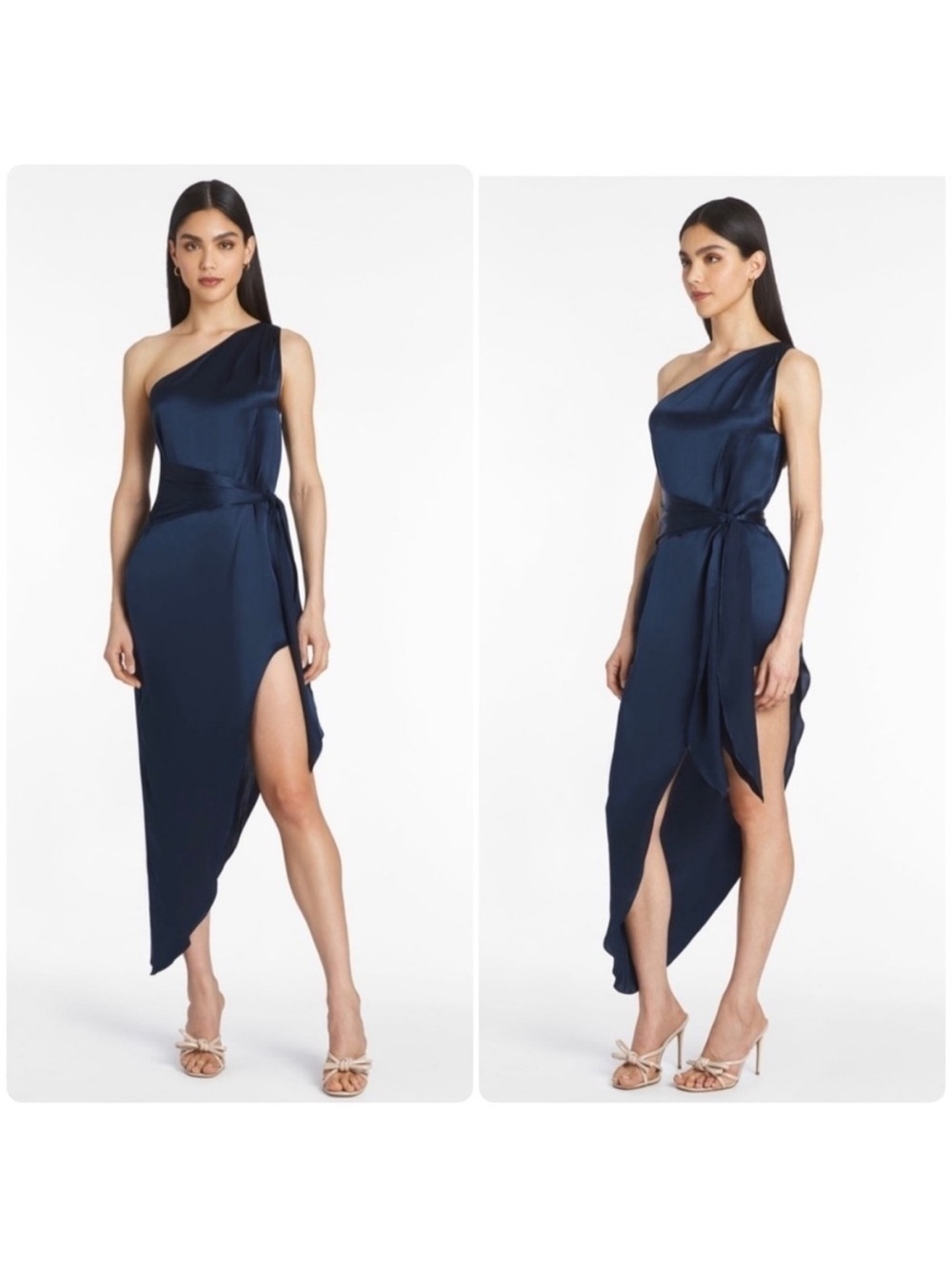 Amanda Uprichard Navy One-Shoulder Asymmetrical Satin Dress